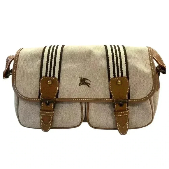 Burberry Blue Label VINTAGE Tan/Brown/Navy Canvas Handbag Purse GUC - Picture 1 of 11
